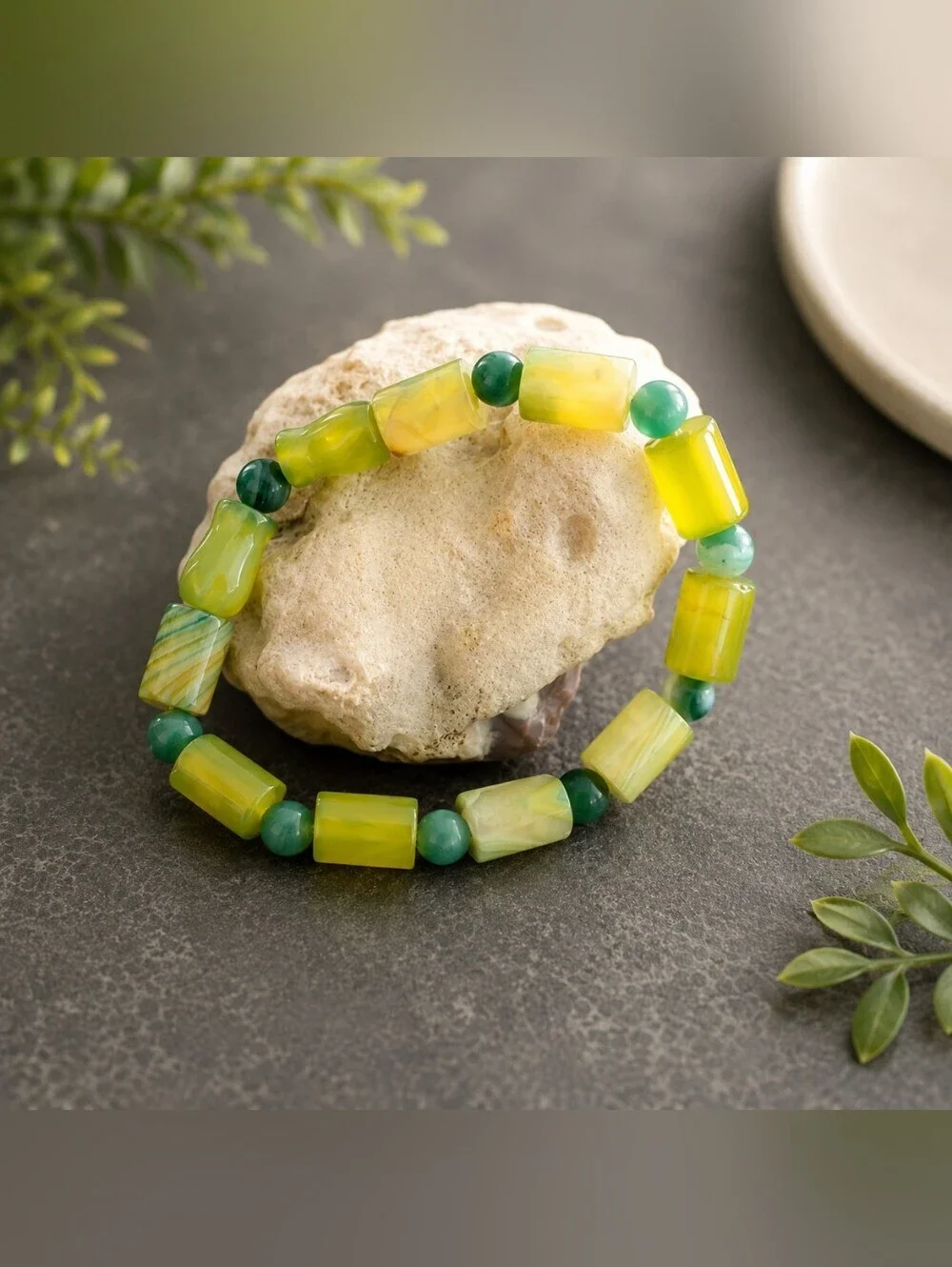 Green Agate Stretch Bracelet | Handmade Gemstone Beaded Bracelet
